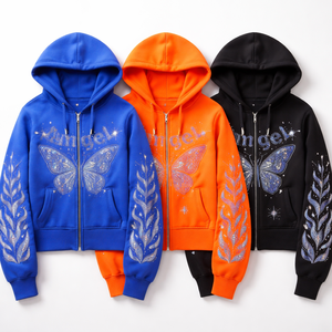 Sudadera con capucha y cremallera con pedrería personalizada al por mayor para mujer - Suministro directo de fábrica OEM - Product Image 5