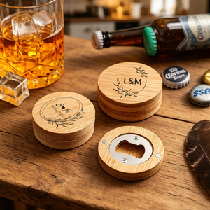 Décapsuleurs ronds en bois personnalisés avec gravure sur mesure en acier inoxydable pour bar - Product Image 4