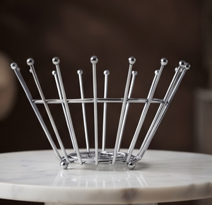 Panier de rangement vertical en fil métallique argenté pour fruits et légumes, avec extrémité sphérique, pour comptoir de cuisine - Product Image 1