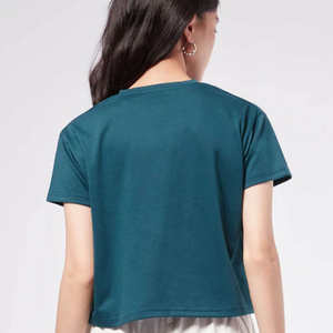 Camiseta de Algodón Ecológica para Mujer, Color Verde Azulado, Lisa, Casual, de Manga Corta, Secado Rápido, Transpirable, para Primavera - Product Image 3