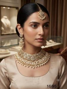 Collar de Novia de Lujo con Cuentas de Perlas y Rubíes Kundan, Conjunto de Joyería Tradicional India para Mujer - Product Image 2