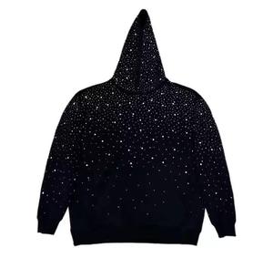 Sweat à capuche noir pour homme, style streetwear, délavé à l'acide, effet soleil, coupe oversize, imprimé strass sur toute la surface, pull à capuche pour homme - Product Image 5