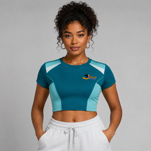 Camiseta Corta para Mujer, Bloques de Color, Manga Corta, Cuello Redondo, Corte Deportivo, Secado Rápido, Ecológica, Transpirable, con Logotipo Estampado, Poliéster - Product Image 1