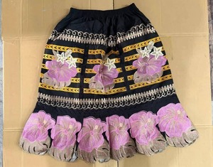 Custom 100% Cotton <b>Summer</b> Floral Eco-Friendly <b>Long</b> Length Adult Women's <b>Skirt</b> 3D Embroidery Cute Print Waist Belt Button OEM - Product Image 1