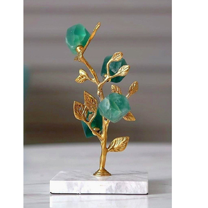 Gold Plated Crystal Plant Sculpture Marble Base Contemporary Artistic Tabletop Decor for Living Room Housewarming Gift - Product Image 6
