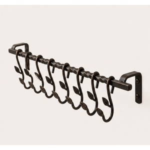 Heavy-Duty Wrought Iron Kitchen Rail Organizer Wall Mounted Rustic Farmhouse Hanging Rack with 10 Sliding <b>Hooks</b> for Pots Pans - Product Image 3
