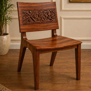 Silla de Comedor de Madera Maciza Hecha a Mano de Lujo con Tallado Floral Ornamental y Acabado en Madera de Palisandro - Product Image 1