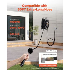 Avvolgitubo per Idropulitrice in Acciaio Rinforzato 15m (50ft) x 3/8 Pollici, 4000 PSI Max, Avvolgimento Automatico - Product Image 5