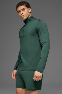 Men's Green Long Sleeve High Collar Half Zip Fleece Quick Dry Breathable Regular Fit Knitted <b>Polyester</b> <b>T</b>-<b>Shirt</b> HAWK EYE SPORTS - Product Image 4