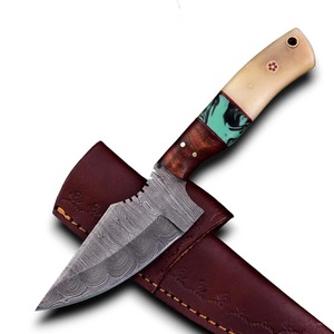 UA Supplies มีดล่าสัตว์และตั้งแคมป์แบบใบมีดคงที่ทรงดรอปพอยต์ ทำจากเหล็กดามัสกัสตีขึ้นรูปด้วยมือ ด้ามจับทำจากกระดูกอูฐ-รองรับ OEM/ODM - Product Image 1