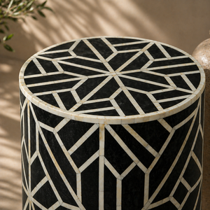 Artistic Bone Inlay Side <b>Table</b> <b>Round</b> Accent Stool Geometric Inlaid End <b>Table</b> Modern Bedroom Furniture - Product Image 2