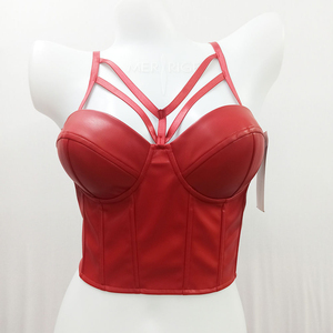 Corset gainant rouge en cuir pour femme, soutien-gorge push-up, maintien ferme, respirant, usage quotidien, fermeture à agrafes - Product Image 4