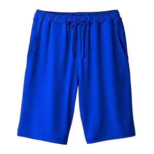 Pantalones Cortos Bermuda de Algodón Azul Marino para Hombre, Cintura con Cordón, Bolsillos, Color Sólido Informal, Tejido de Punto Transpirable - Product Image 4