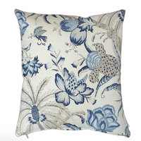 Funda de Cojín Estilo Hamptons con Estampado Vintage de Palmeras y Flores, Funda de Cojín Cuadrada para Decoración del Hogar, Patrón Azul y Crema