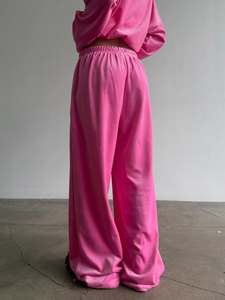 Ensemble de survêtement rose à capuche pour femme, manches longues, fermeture éclair, coupe décontractée ample avec poches latérales, taille élastique, style printemps - Product Image 2