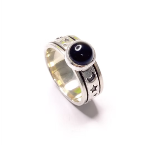 Wide Band 925 Silver Black Onyx <b>Spinner</b> <b>Ring</b>-Casual Perfect Gift for Any Occasion & Daily Wear Unisex Jewelry - Product Image 3