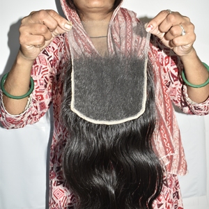 Extensiones de Cabello Humano Virgen Indio Natural Remy Sin Procesamiento Químico, Ondulado, con Cierre HD Sedoso, Ondas Sueltas, Color Negro - Product Image 3