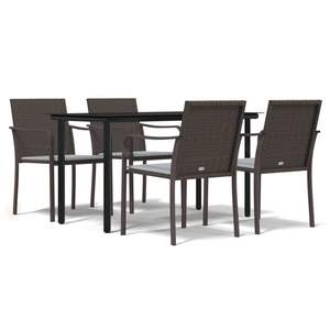 Conjunto de Comedor de Jardín de Ratán Sintético Marrón con Acero y Vidrio Templado, Muebles de Patio Estándar - Product Image 2