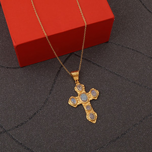 Rainbow Moonstone <b>Cross</b> Pendant Gemstone Necklace 18k Gold Plated Jewelry For Gift - Product Image 4