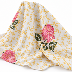 Tissu en voile de coton peigné 60S/60S léger, imprimé à la main par bloc, motif floral jaune et bleu feuillage, par Pinksa Fashion 90 - Product Image 2