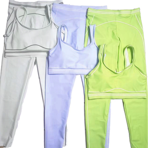 Women's Solid Yoga 2-Piece Set Sports Bra <b>Leggings</b> V-neck <b>High</b>-<b>Waisted</b> Full Length Drawstring Closure 100% Nylon Quick Dry Front - Product Image 5
