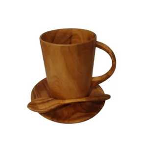 Ensemble tasse à café, soucoupe et cuillère en bois naturel artisanal, écologique, en bois massif, vaisselle pour le thé - Product Image 3