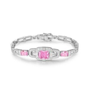 AMBER JEWELS Bracelet tennis de luxe unisexe en diamant de laboratoire rose, maillons géométriques, plaqué or 10K, certifié IGI T-2563, pour mariage - Product Image 1