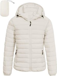 Light Pink Hooded <b>Puffer</b> <b>Jacket</b> Women's Casual Windproof Zipper Front Autumn <b>Thin</b> Polyester Wadding Regular Fit Solid Color - Product Image 4