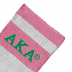 AKA Crew Socks White Pink Green Cotton Blend <b>Cushioned</b> Athletic Casual Mid Calf Breathable Durable Fashion Socks - Product Image 2