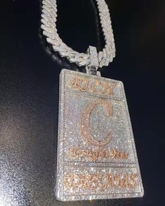 Rectangular Luxury Certified <b>Pendant</b> 925 Silver <b>Solid</b> <b>Gold</b> Plated Moissanite Hip Hop Fully Iced Two Tone Custom Name <b>Pendant</b> - Product Image 1