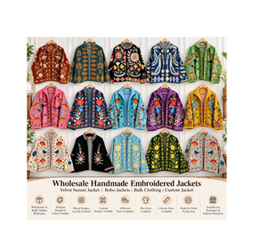 Handmade <b>Velvet</b> Suzani Embroidered Cotton Breathable Boho Festival <b>Jacket</b> (Wholesale) - Product Image 1