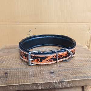 100% American Cow <b>Leather</b> Dog Collar Premium Quality Woven Work Top Solid Pattern Padded <b>Rivet</b> Customized Color Customized Brand - Product Image 3