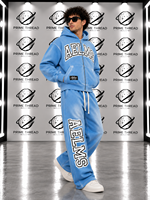 Ensemble survêtement homme personnalisé à capuche zippé, coupe oversize, style streetwear vintage délavé avec motifs, pantalon de jogging ample, deux pièces – Vente chaude