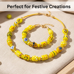 Perles en verre soufflé jaune fantaisie, brin de 8 pouces, tailles et formes variées, pour la fabrication de bijoux décoratifs, artisanat DIY, bracelet, collier - Product Image 3