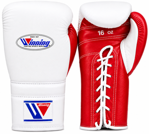 Gants de boxe personnalisés blancs et rouges, personnalisables, pour entraînement de kick-boxing, à lacets et fermeture auto-agrippante, en cuir véritable - Product Image 1