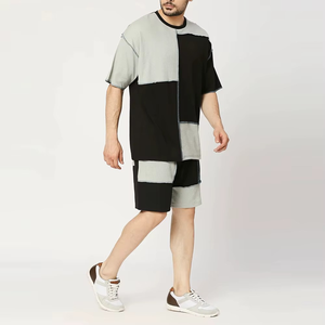 Conjunto de 2 Piezas para Hombre, Camiseta y Pantalones Cortos de Punto, Sólidos, Transpirables, Corte Holgado, Cintura con Cordón Ajustable, Alta Calidad, Logotipo Personalizado - Product Image 3