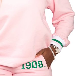 Ensemble de survêtement en molleton rose imprimé pour femme, coupe large, deux pièces, tissu doux, élégant, décontracté et confortable pour la maison - Product Image 5