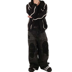 กางเกงยีนส์ทรงแบ็กกี้ฟอกสีแบบดิสเทรส คุณภาพสูง ผ้าฝ้าย 100% กางเกงยีนส์เดนิมสองชั้นสำหรับผู้ชาย กางเกงคาร์โก้ยีนส์ฟอกสี - Product Image 5