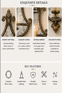 Aplique de pared metálico tradicional con placa trasera de espejo y portavelas, lámpara colgante decorativa - Product Image 5