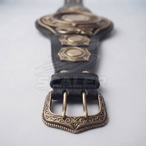 Ceinture de championnat de lutte en cuir doré avec logo central personnalisé, design détaillé, sangle ajustable taille haute pour événements sportifs - Product Image 6