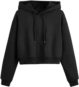 เสื้อฮู้ดครอปท็อปผู้หญิงสำหรับฤดูหนาว ผ้าฟลีซเนื้อนุ่ม แขนยาว สวมใส่สบาย สไตล์สตรีทแวร์ ผ้าฝ้าย 100% ไม่ยับง่าย - Product Image 1