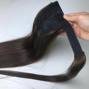 Extension de cheveux queue de cheval longue ondulée ondulée à clipser en fibre résistante à la chaleur postiche os droit avec des cheveux humains - Product Image 3