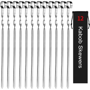 Brochetas de Acero Inoxidable de 14 Pulgadas para Barbacoa, Brochetas Planas de Metal Reutilizables, Brochetas Planas y Anchas para Asar Carne, Pollo y Shish - Product Image 1