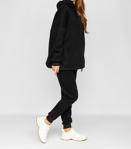 Conjunto Deportivo con Capucha para Mujer, Color Negro, Manga Larga, Corte Holgado Informal, con Bolsillos Laterales, para Otoño - Product Image 2