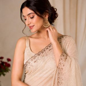 AnPremium <b>Gold</b> Plated Diamond Work Indian Style Vintage Saree with Designer Unstitched <b>Blouse</b> Wholesale Free Shipping - Product Image 5