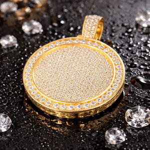 Collier Pendentif Médaillon Rond Personnalisé Unisexe Hip Hop en Argent 925 Plaqué Or avec Moissanite Sertie Griffe et Diamant pour Fête - Product Image 6