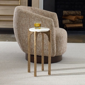 Modern Cast Aluminum Bar Table Round Marble Top <b>Arched</b> <b>Frame</b> Legs Textured Finish Strong Stable Design Elegant Premium Accent - Product Image 3