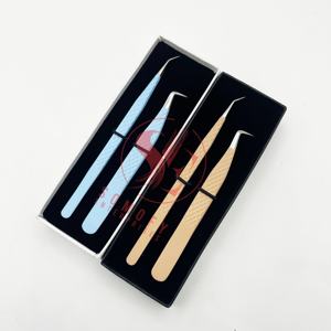 Juego de pinzas de pestañas de microfibra Nano Grip de embalaje en caja personalizada, extensión de pestañas de volumen de 45-90 grados, etiqueta privada de acero inoxidable - Product Image 2