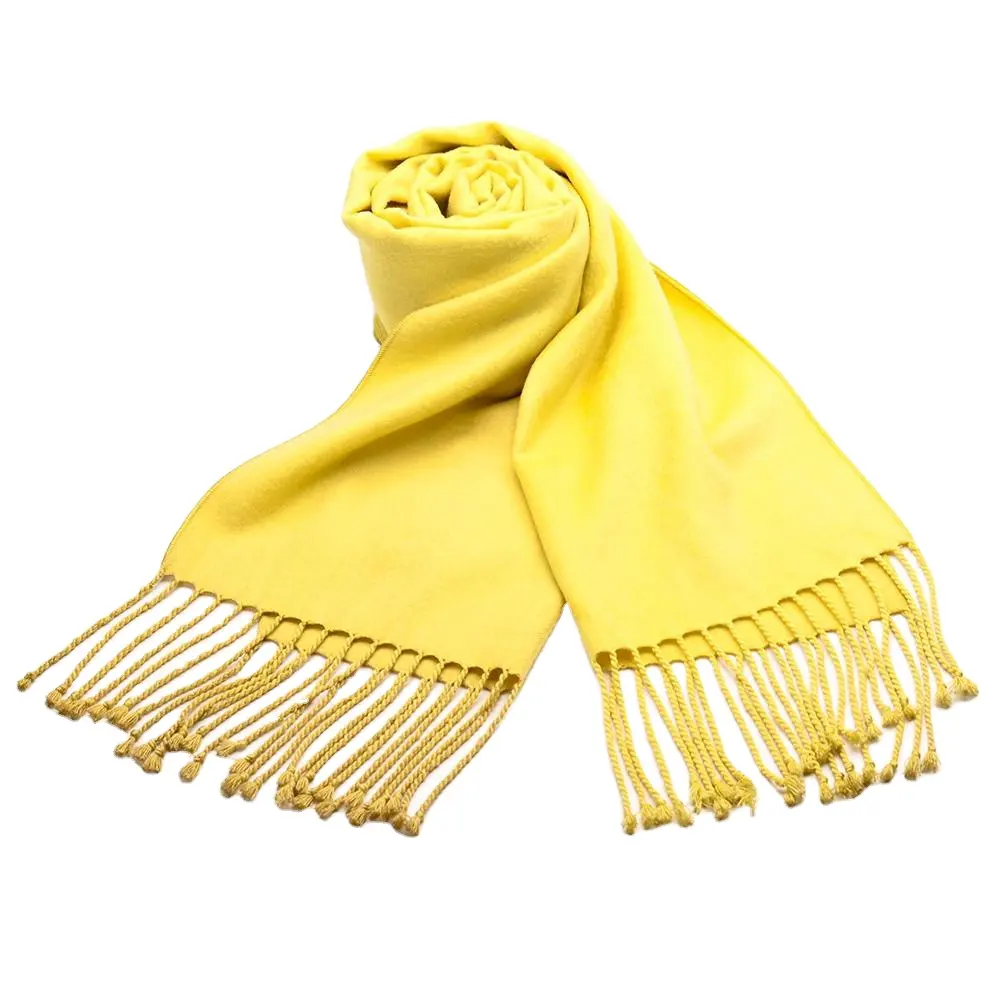 YiLi Solid Color Long Yellow Winter Warm Scarf Unisex Pure Color Winter Neck Warm Jacquard Yarn woven Scarf