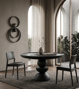 Table à manger ronde en bois massif noir, meubles de salle à manger modernes, taille personnalisée, fabrication artisanale, durable, extensible - Product Image 3